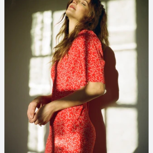 Reformation Saskia Red Ditsy Floral Maxi Dress Size Small Made In California - Picture 2 of 12